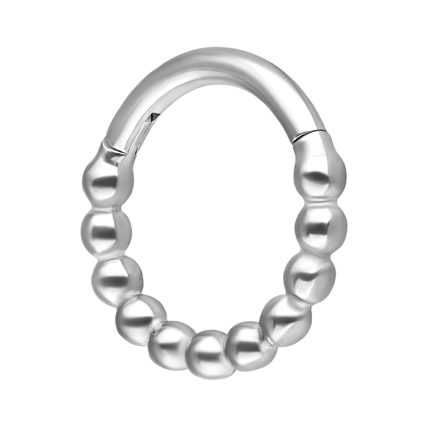 Clicker a Catena di Sfere Argento con diametro interno di 6,0 mm su sfondo bianco