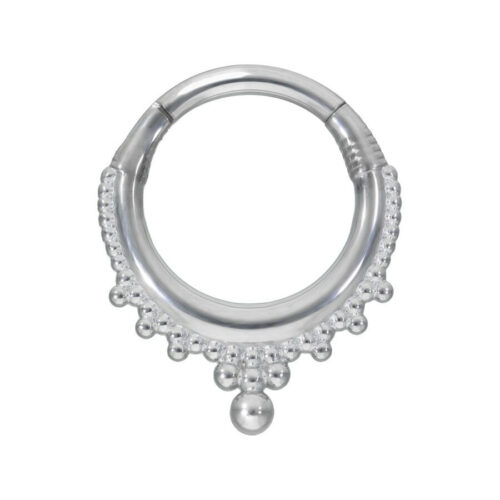 Crown Clicker Piercingring in argento con decorazione a sfera su sfondo bianco