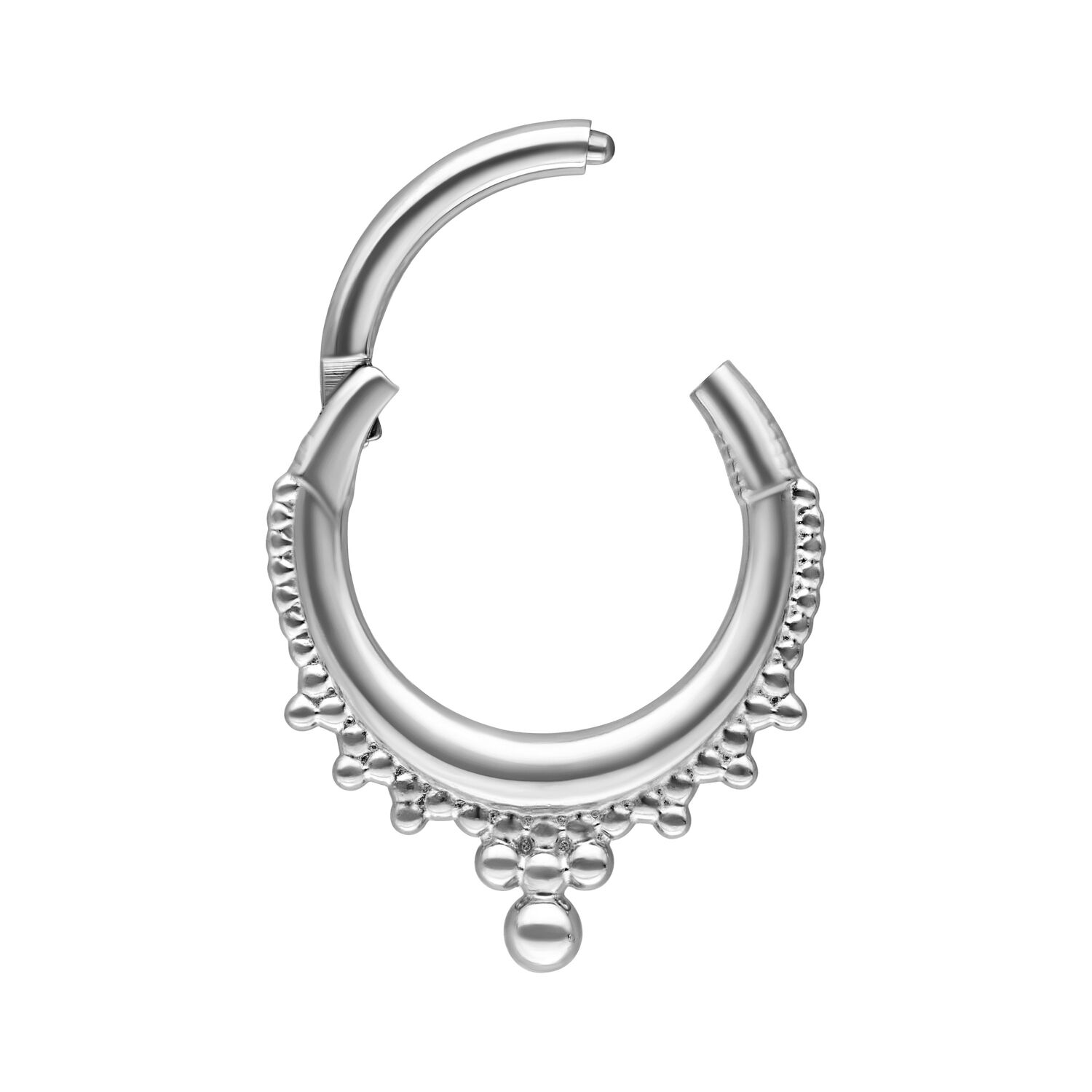 Anello Clicker Corona Argento con dettagli di perle su sfondo bianco