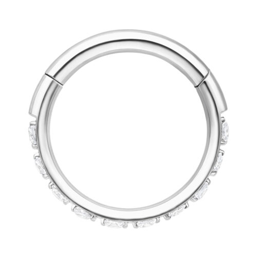 Clicker per septum argento con cristalli, diametro 10,0 mm, sfondo bianco