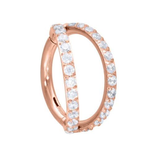 Clicker piercing in oro rosa con doppia fila di cristalli su sfondo bianco