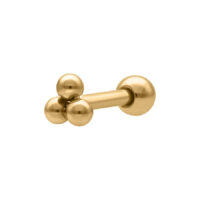 Barbell dorato con tre sfere su sfondo bianco