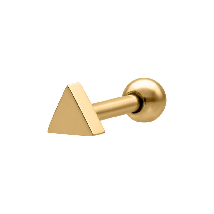 Goldener Triangle Barbell aus Chirurgenstahl Goldener Triangle Barbell mit dreieckigem Aufsatz auf weißem Hintergrund