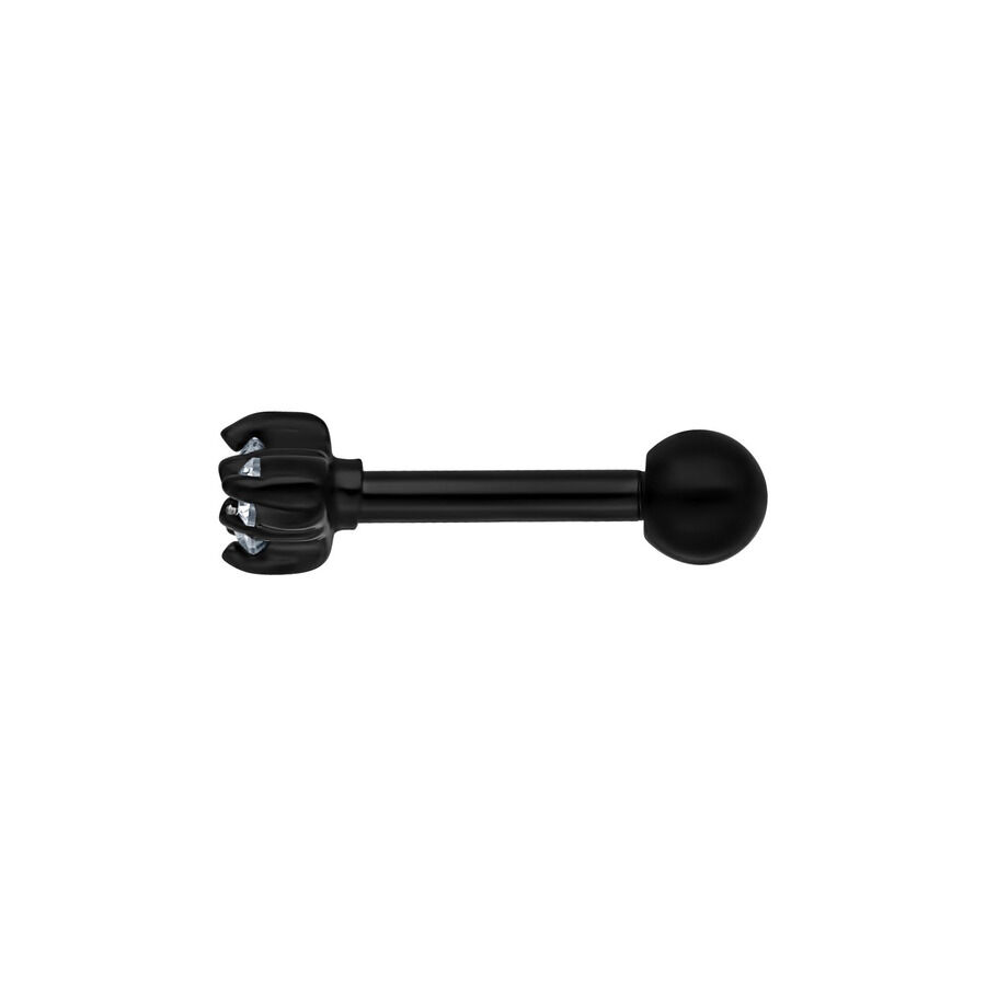Barbell nero con tre cristalli su sfondo bianco