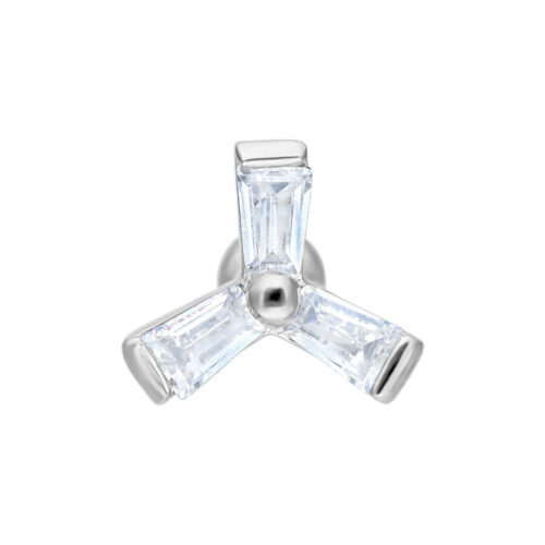 Bilanciere argento con tre cristalli chiari su sfondo bianco