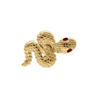 Barbell Serpente dorato con occhio rosso brillante su sfondo bianco