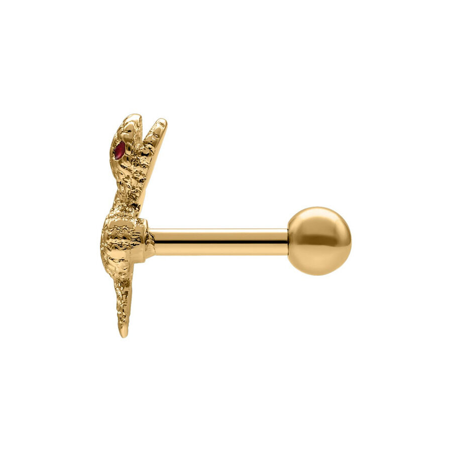 Barbell Snake dorato con occhio rosso su sfondo bianco