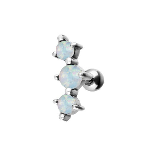 Barbell orecchio 3 pietre opale in acciaio