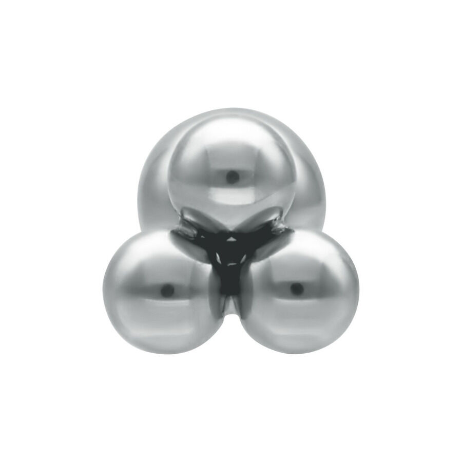 Triplets Barbell argento con tre sfere su sfondo bianco