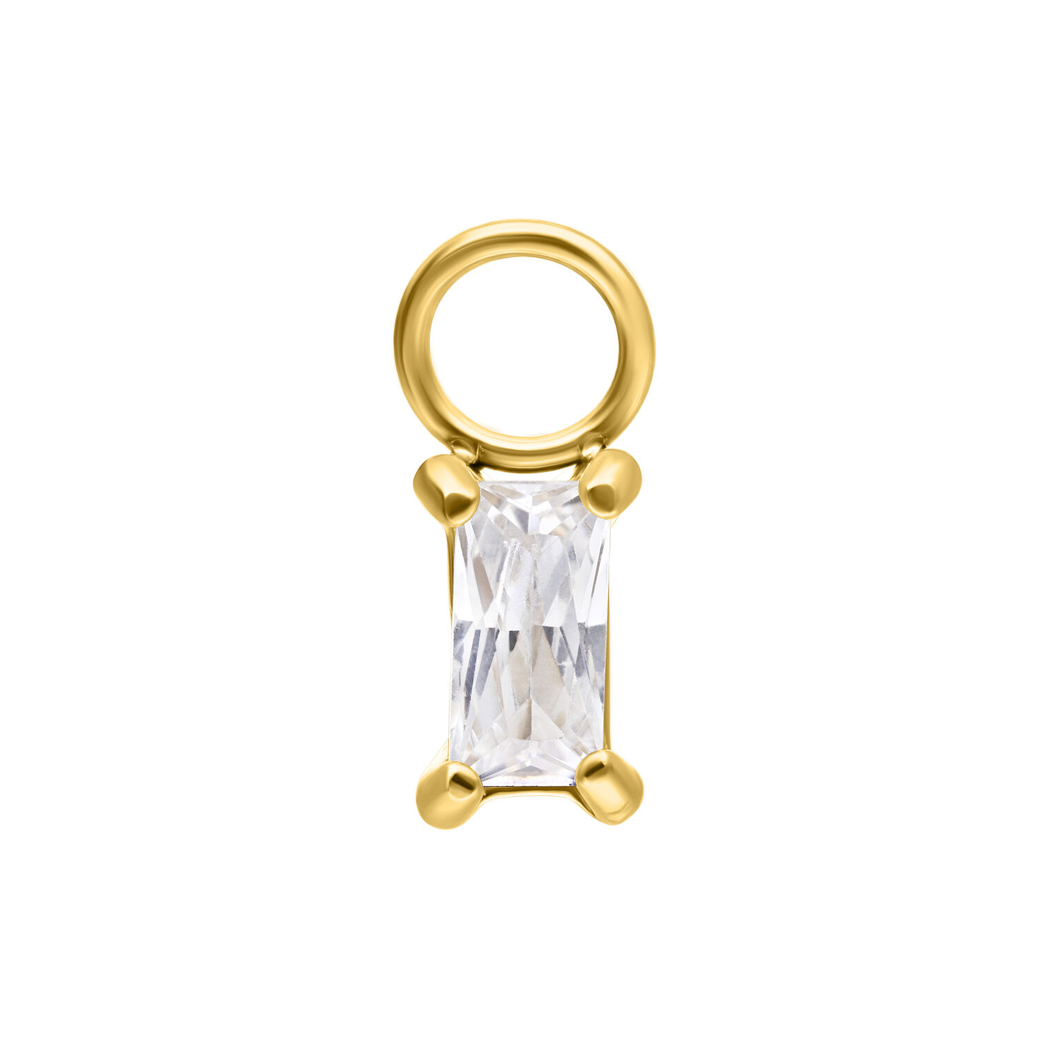 Pendente piercing dorato con cristallo chiaro su sfondo bianco