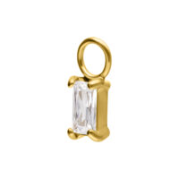 Pendente per piercing dorato con cristallo rettangolare su sfondo bianco