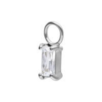 Pendente piercing argento con cristallo rettangolare su sfondo bianco