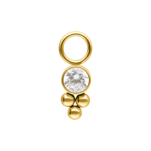 Ciondolo piercing dorato con cristallo su sfondo bianco