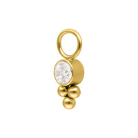 Ciondolo in Cristallo Dorato per Piercing Ciondolo in metallo dorato con cristallo chiaro su sfondo bianco