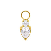 Ciondolo Mystic Crystal dorato con due cristalli chiari su sfondo bianco