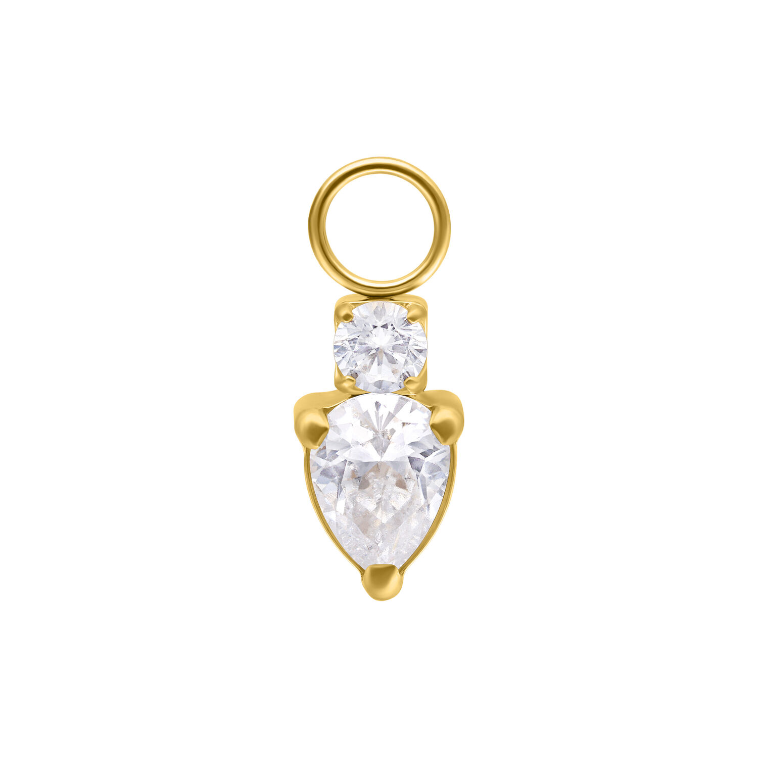 Ciondolo Mystic Crystal dorato con due cristalli chiari su sfondo bianco