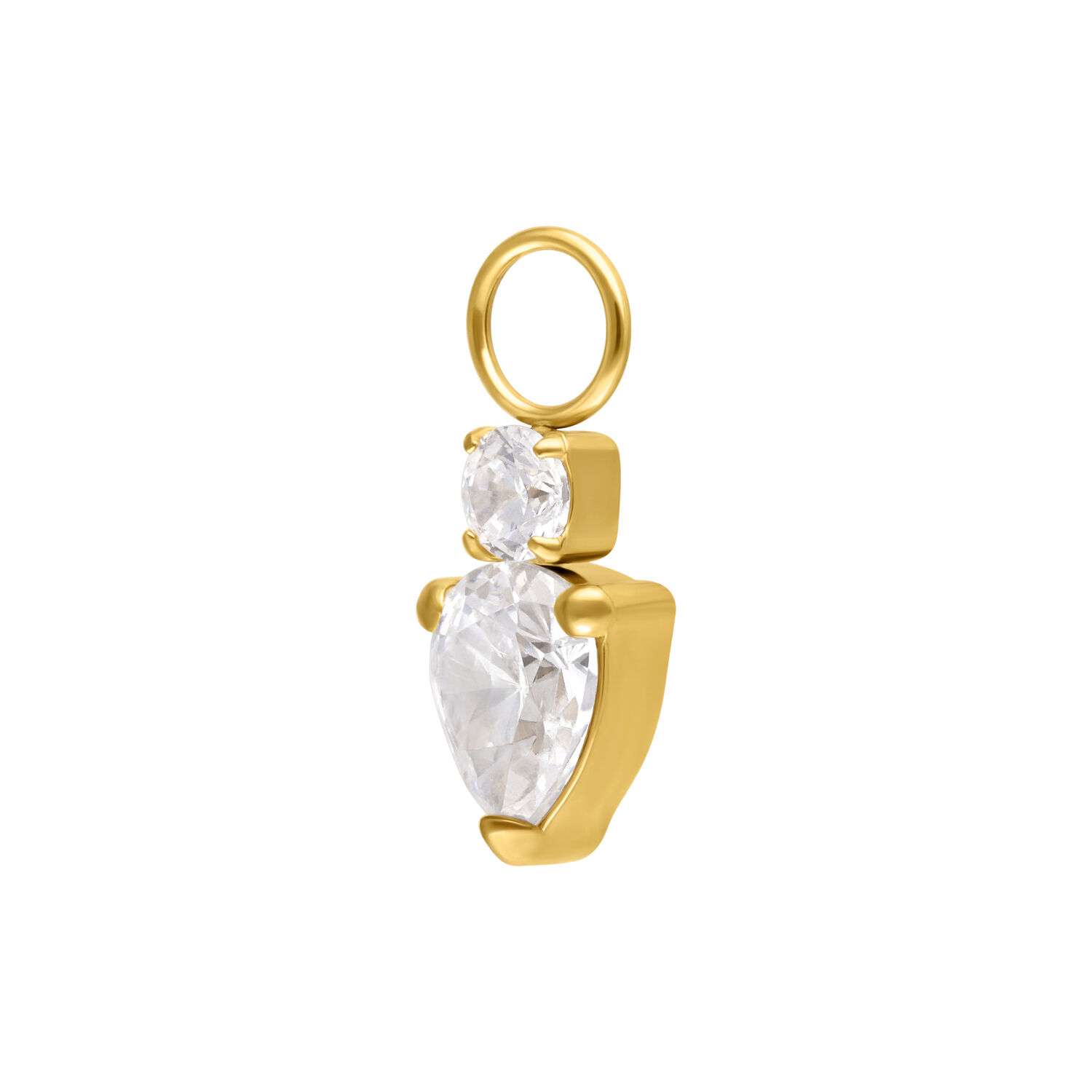 Ciondolo Mystic Crystal dorato con due cristalli chiari su sfondo bianco