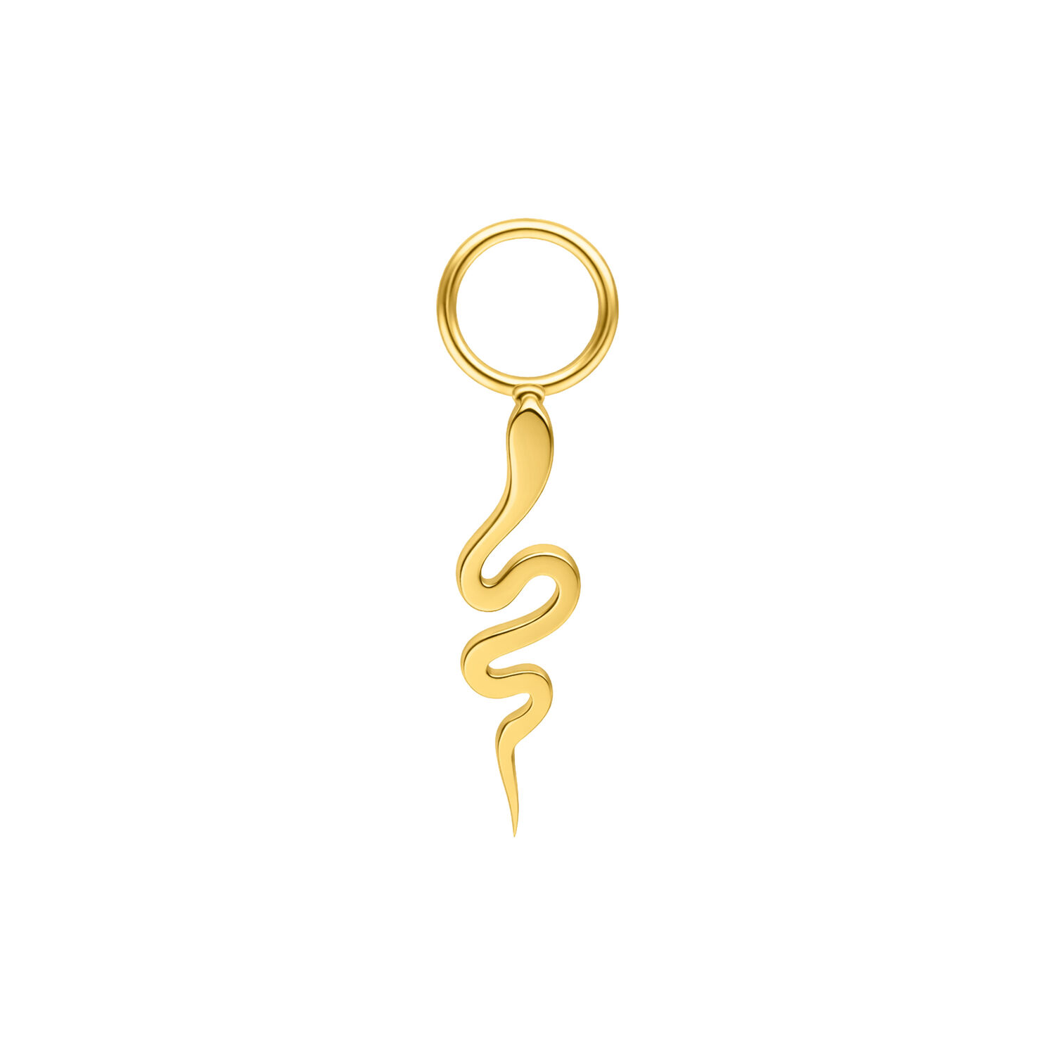 Ciondolo a forma di serpente dorato per piercing Ciondolo a forma di serpente dorato in acciaio chirurgico 316L su sfondo bianco