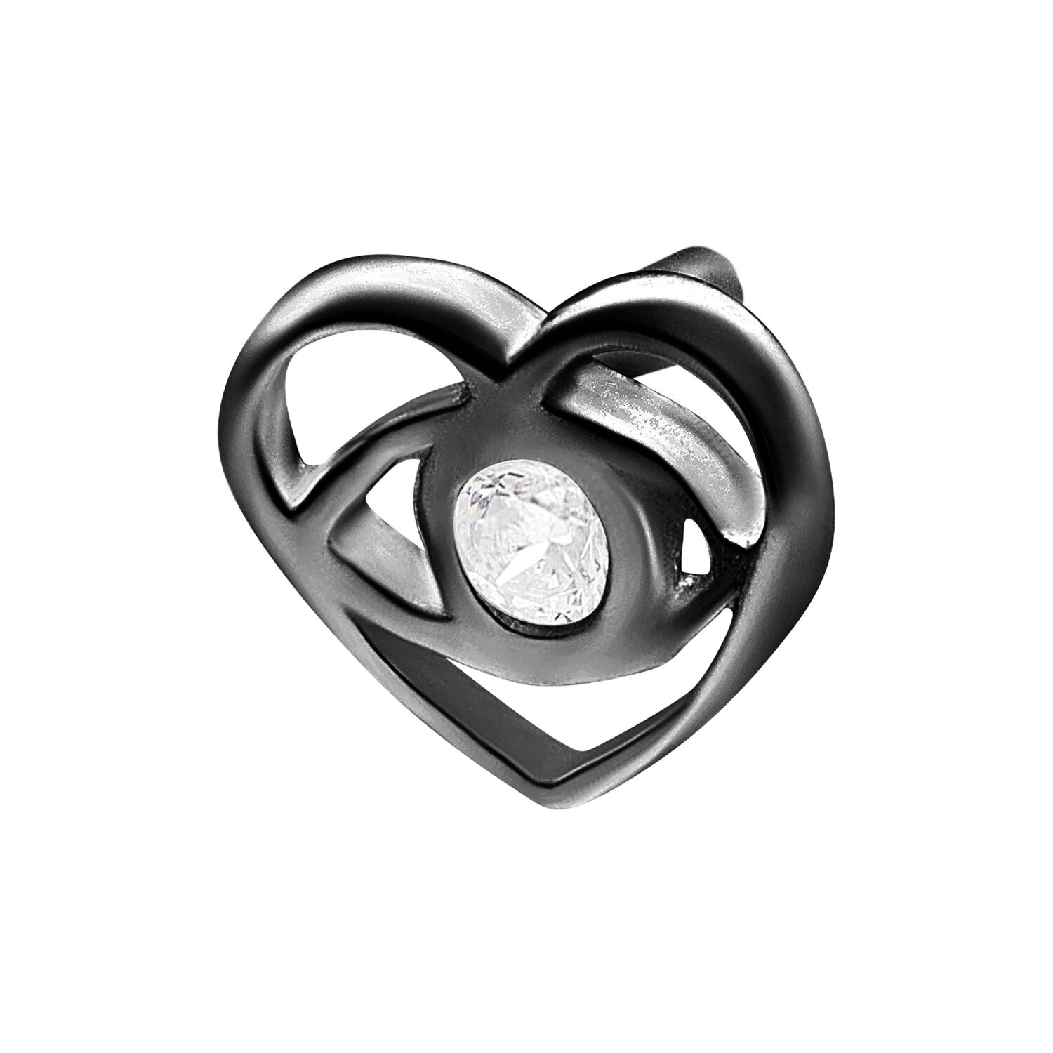 Attacco a cuore nero per Push Fit con cristallo chiaro su sfondo bianco