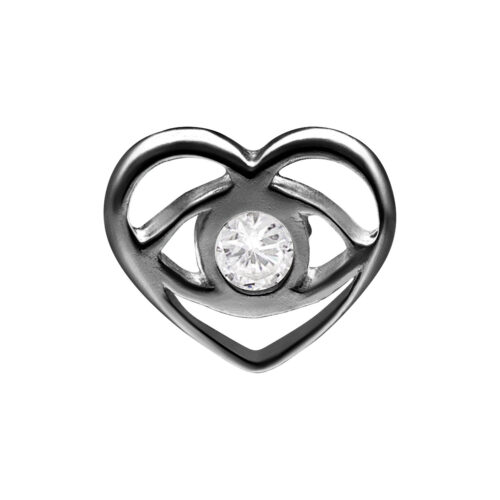 Cuore nero con cristallo chiaro su sfondo bianco