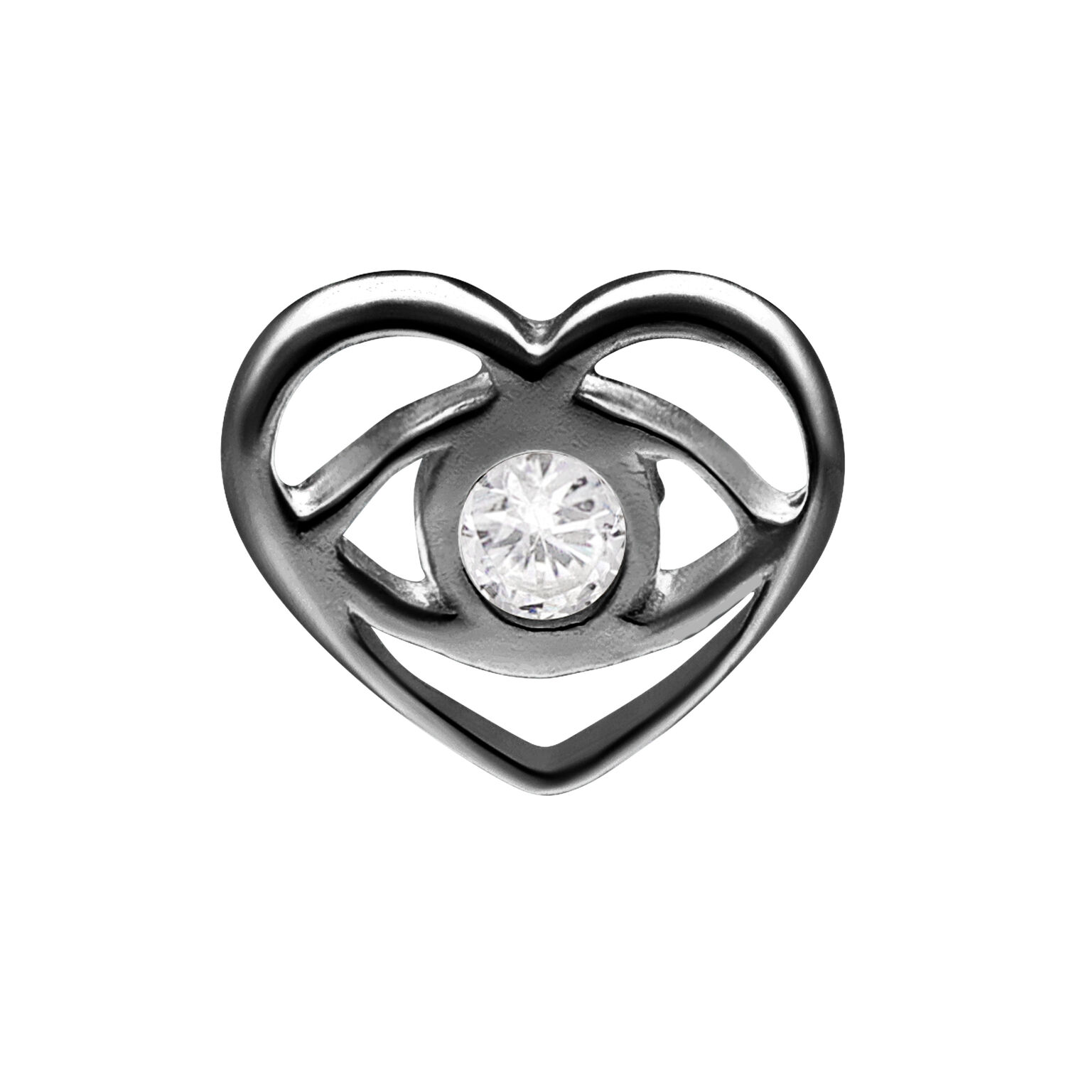 Cuore nero con cristallo chiaro su sfondo bianco