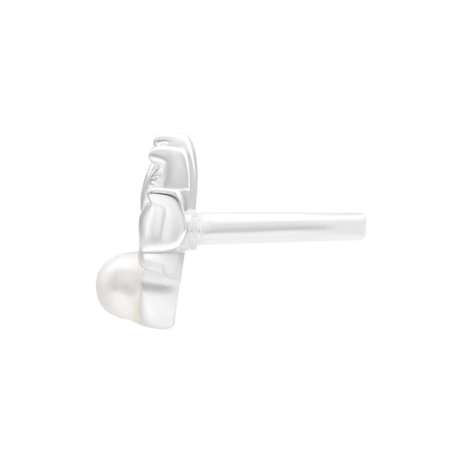 Inserto in argento con perla per piercing Push Fit su sfondo bianco