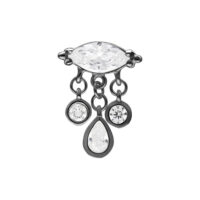 Attacco piercing nero con cristalli chiari e pendente a catena