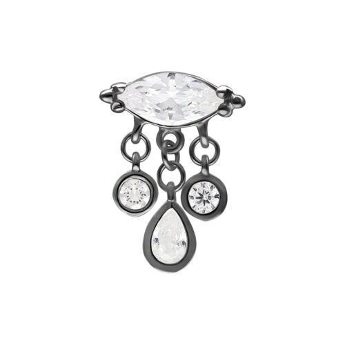 Attacco piercing nero con cristalli chiari e pendente a catena