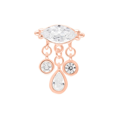 Attacco Push Fit in oro rosa con cristalli chiari su sfondo bianco