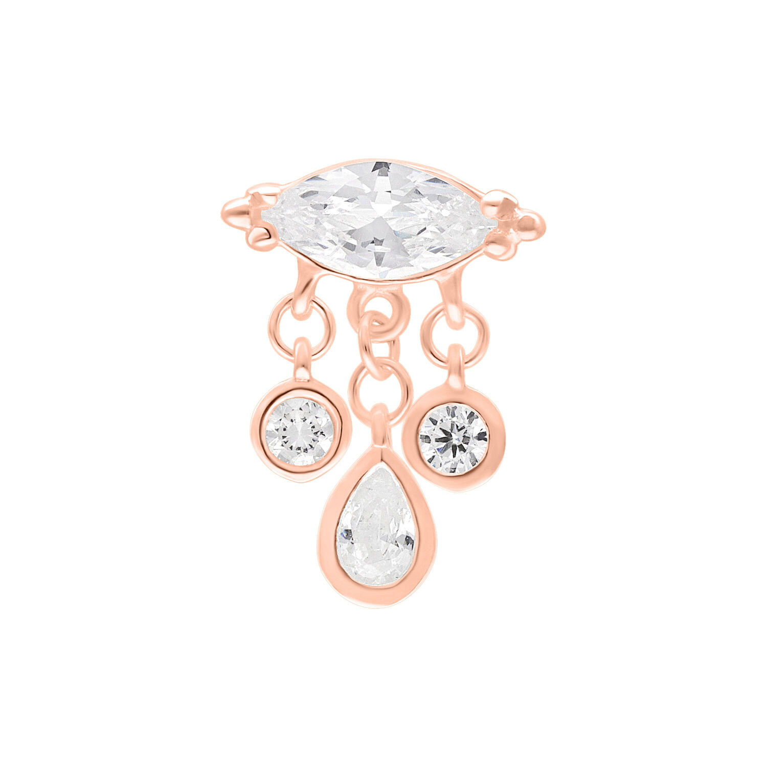 Attacco Push Fit in oro rosa con cristalli chiari su sfondo bianco