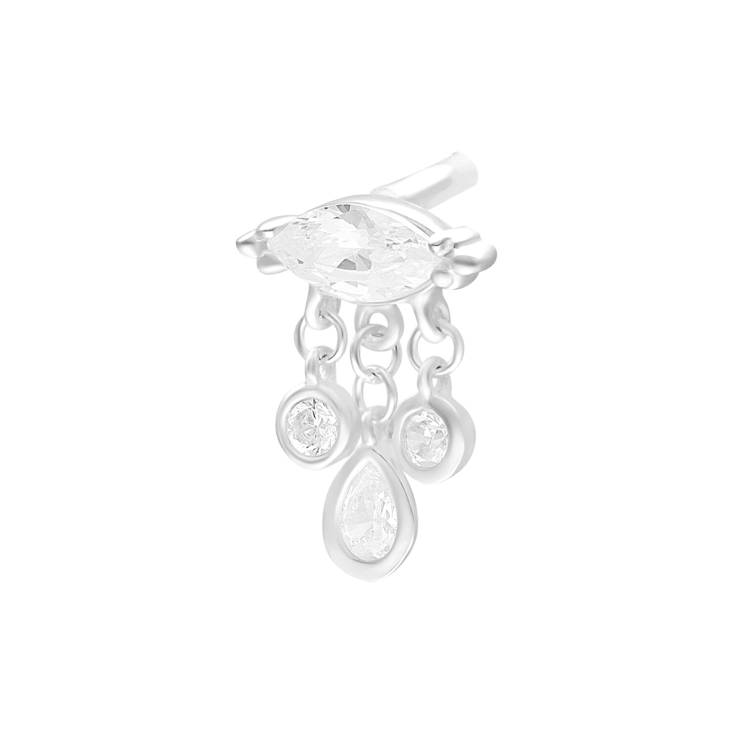 Argento Push Fit con cristalli chiari su sfondo bianco