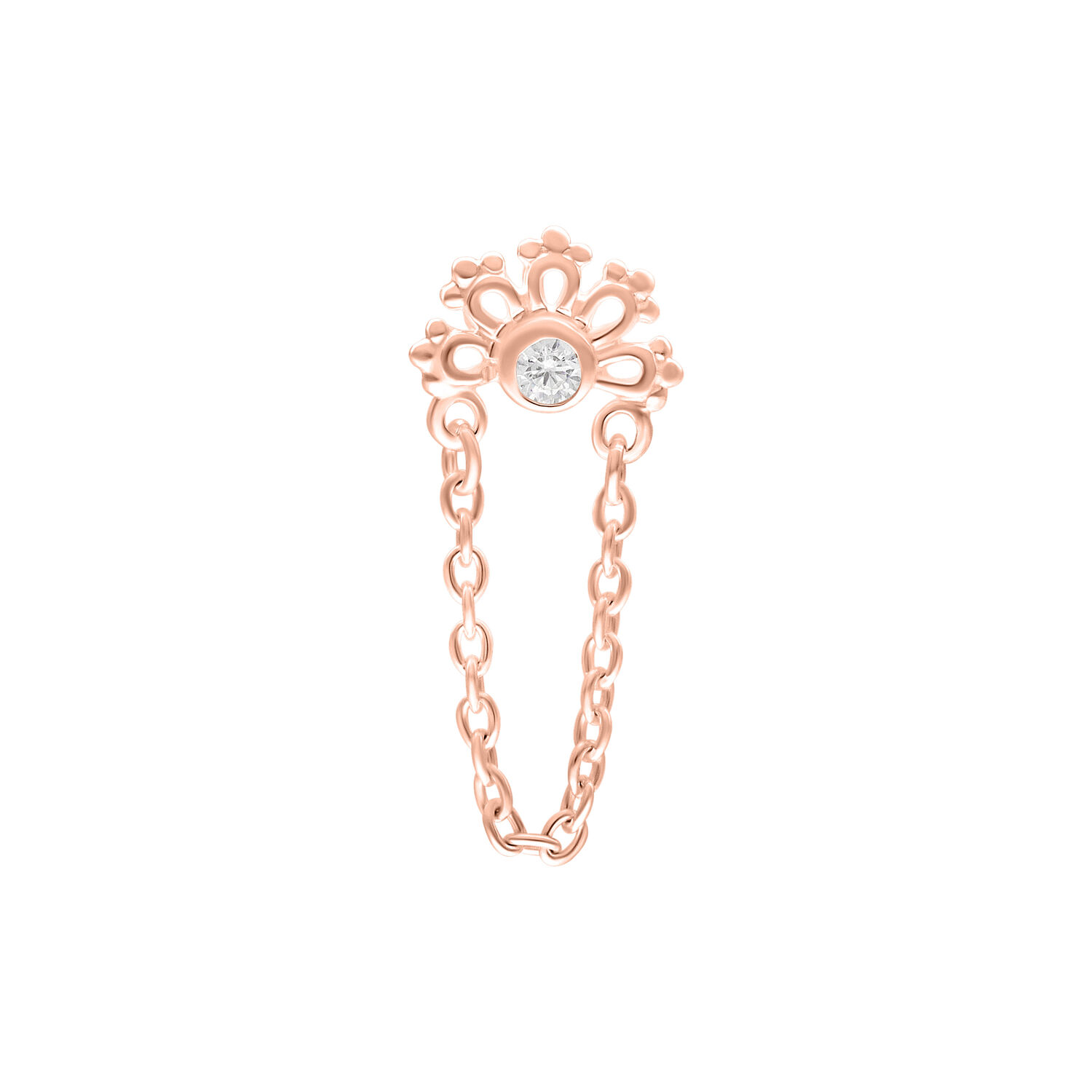 Inserto piercing rosé dorato con cristallo chiaro e elemento a catena
