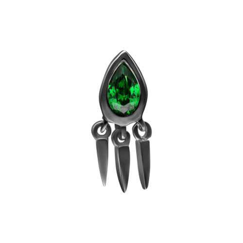 Accessorio piercing nero con cristallo verde e tre pendenti