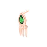 Inserto per piercing Push Fit in oro rosa con cristallo verde su sfondo bianco