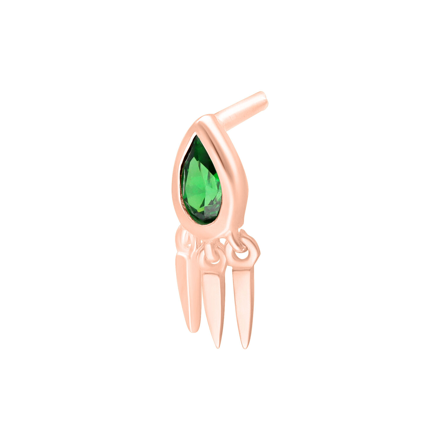 Inserto per piercing Push Fit in oro rosa con cristallo verde su sfondo bianco