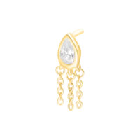 Dorato Push Fit Linda con Cristallo Attacco piercing dorato con pietra cristallina e catene su sfondo bianco