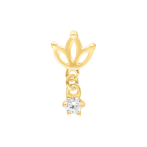 Perno Lotus dorato per pressione con cristallo chiaro su sfondo bianco