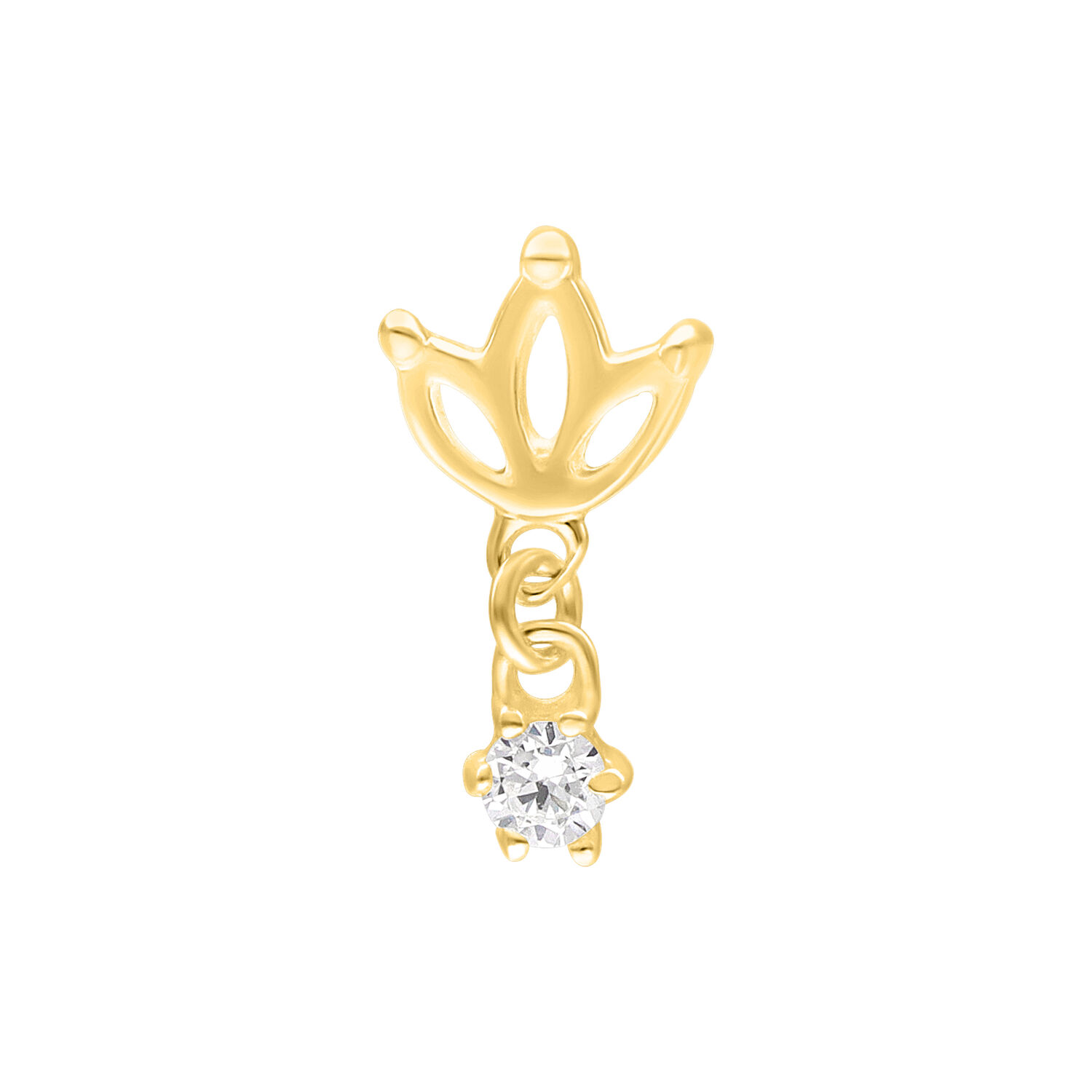 Perno Lotus dorato per pressione con cristallo chiaro su sfondo bianco