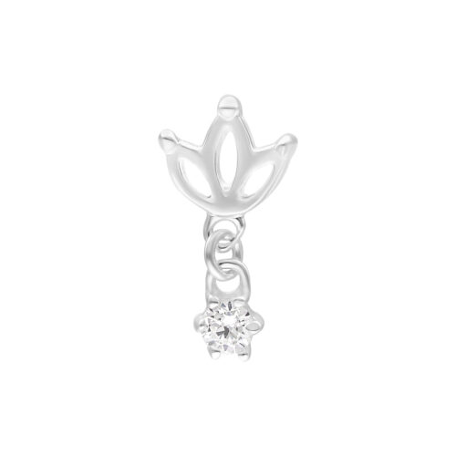 Inserto piercing Lotus argento con cristallo chiaro scintillante su sfondo bianco
