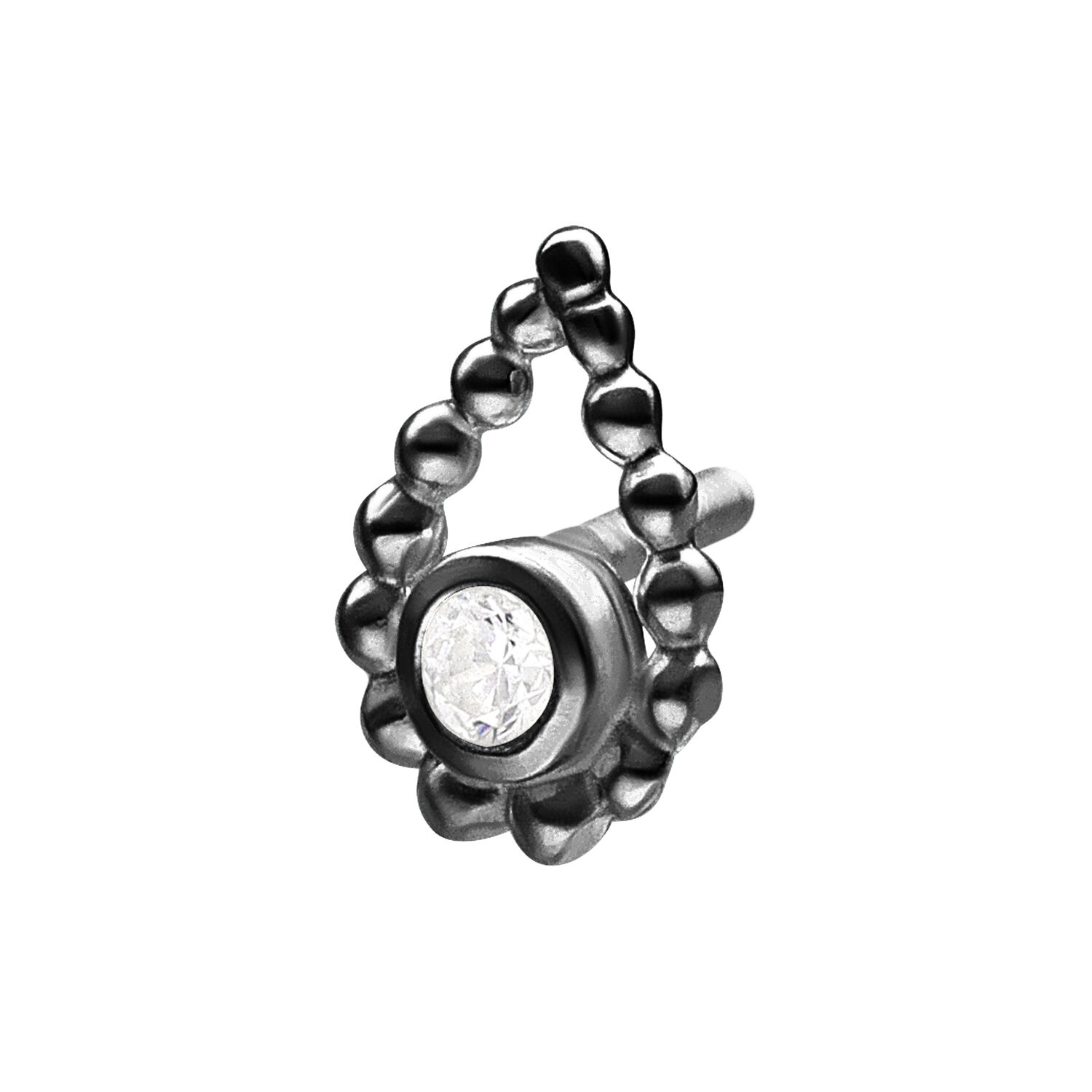 Inserto nero per piercing Push Fit con cristallo chiaro su sfondo bianco