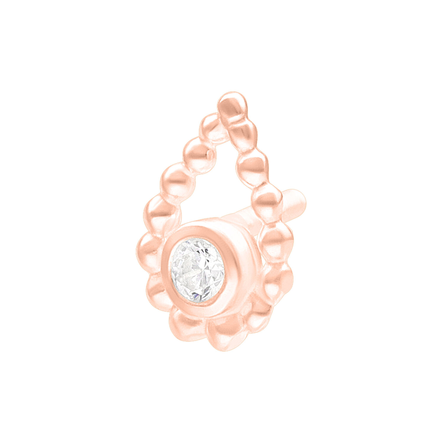 Inserto Push Fit Bead Drop in oro rosa con cristallo chiaro su sfondo bianco