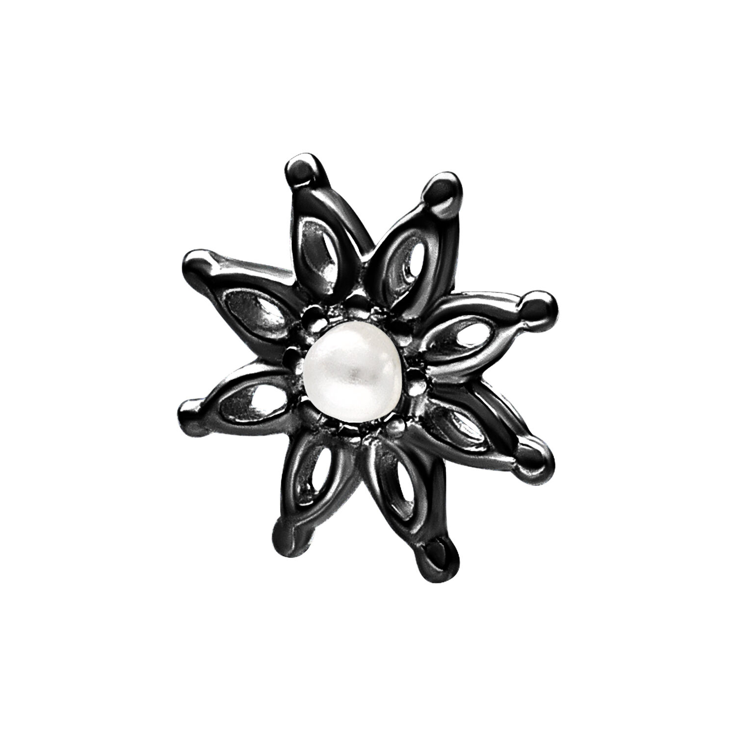 Bloom nero Push Fit con decorazione di perle su sfondo bianco