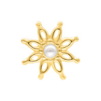 Inserto Push Fit dorato a forma di fiore con perla al centro su sfondo bianco