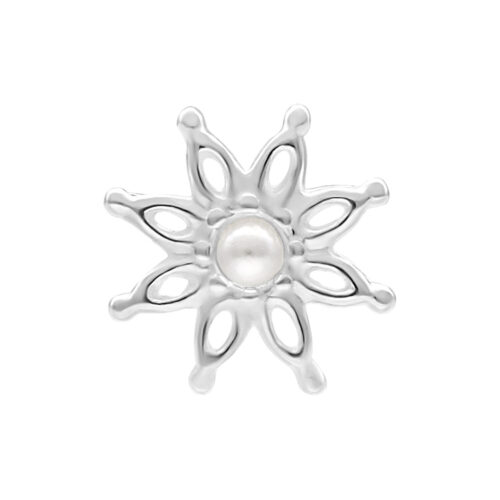 Push Fit Bloom in argento con dettaglio di perla su sfondo bianco