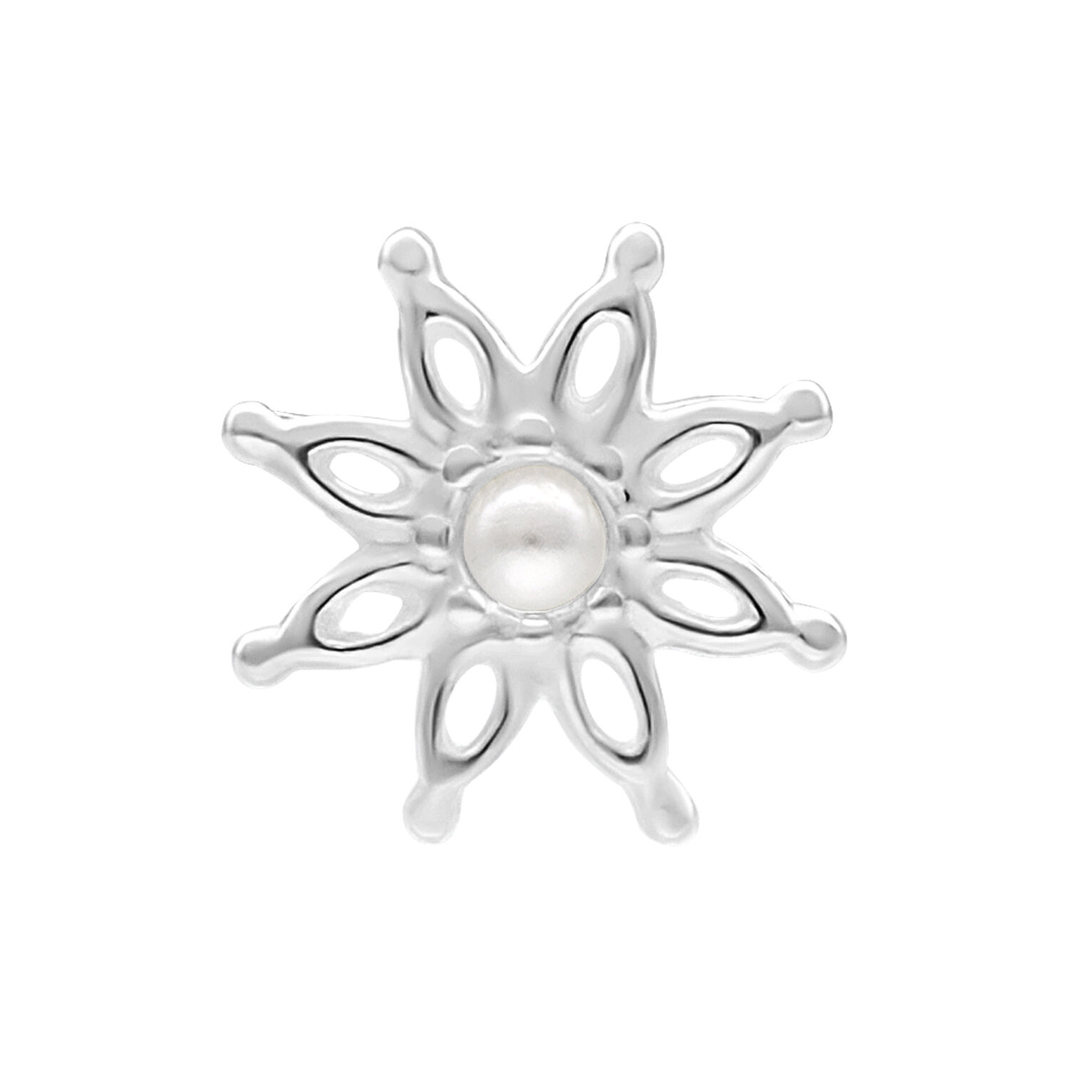Push Fit Bloom in argento con dettaglio di perla su sfondo bianco