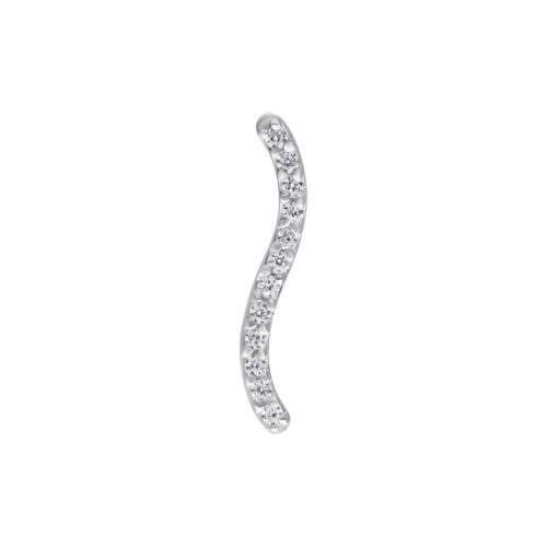 Inserto piercing argento con fila di cristalli curvi su sfondo bianco