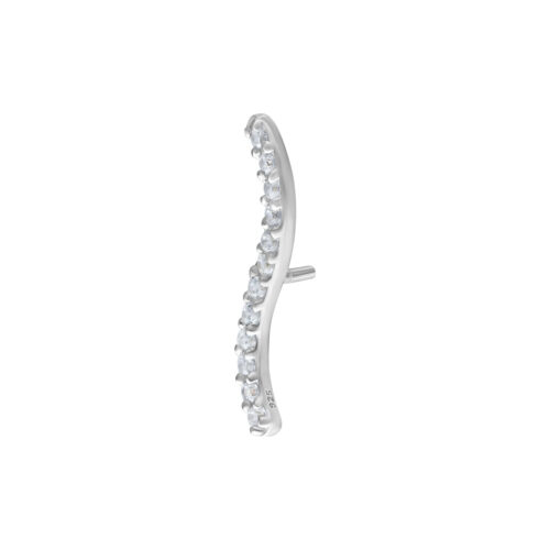 Inserto piercing argento con cristalli chiari su sfondo bianco