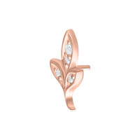 Punta Push Fit in oro rosa a forma di foglia con cristalli su sfondo bianco