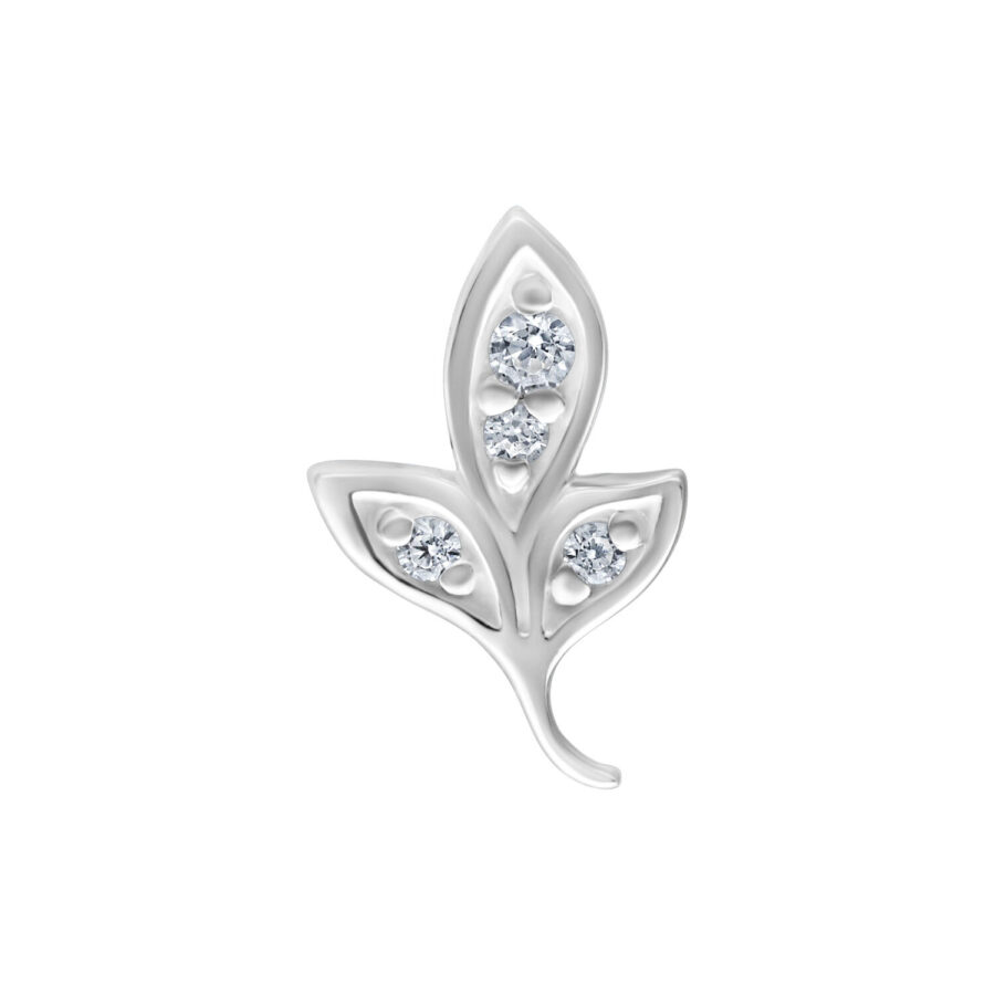 Attacco Leaf in argento con cristalli su sfondo bianco