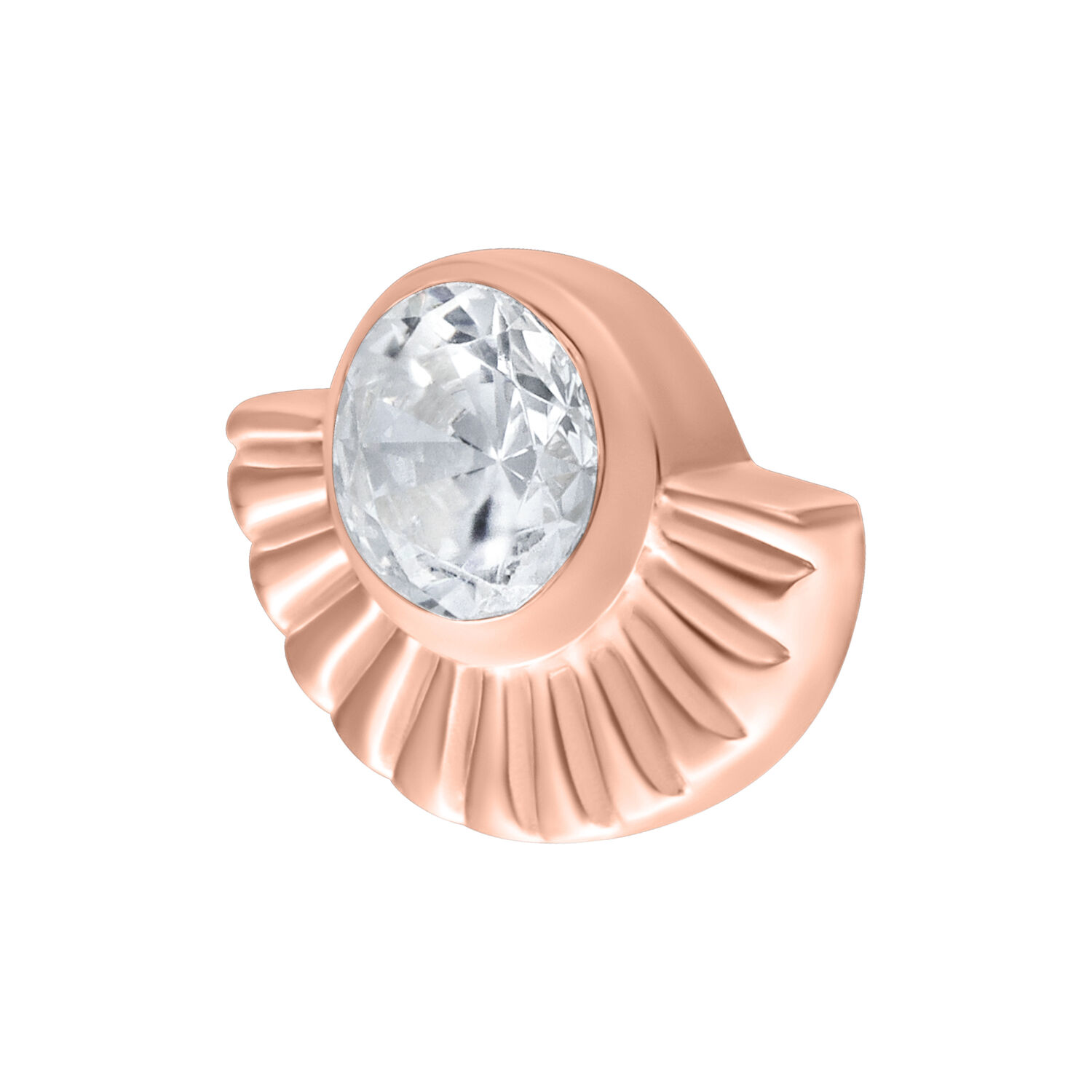 Attacco Push Fit Arinna in rosé gold con grande cristallo chiaro su sfondo bianco